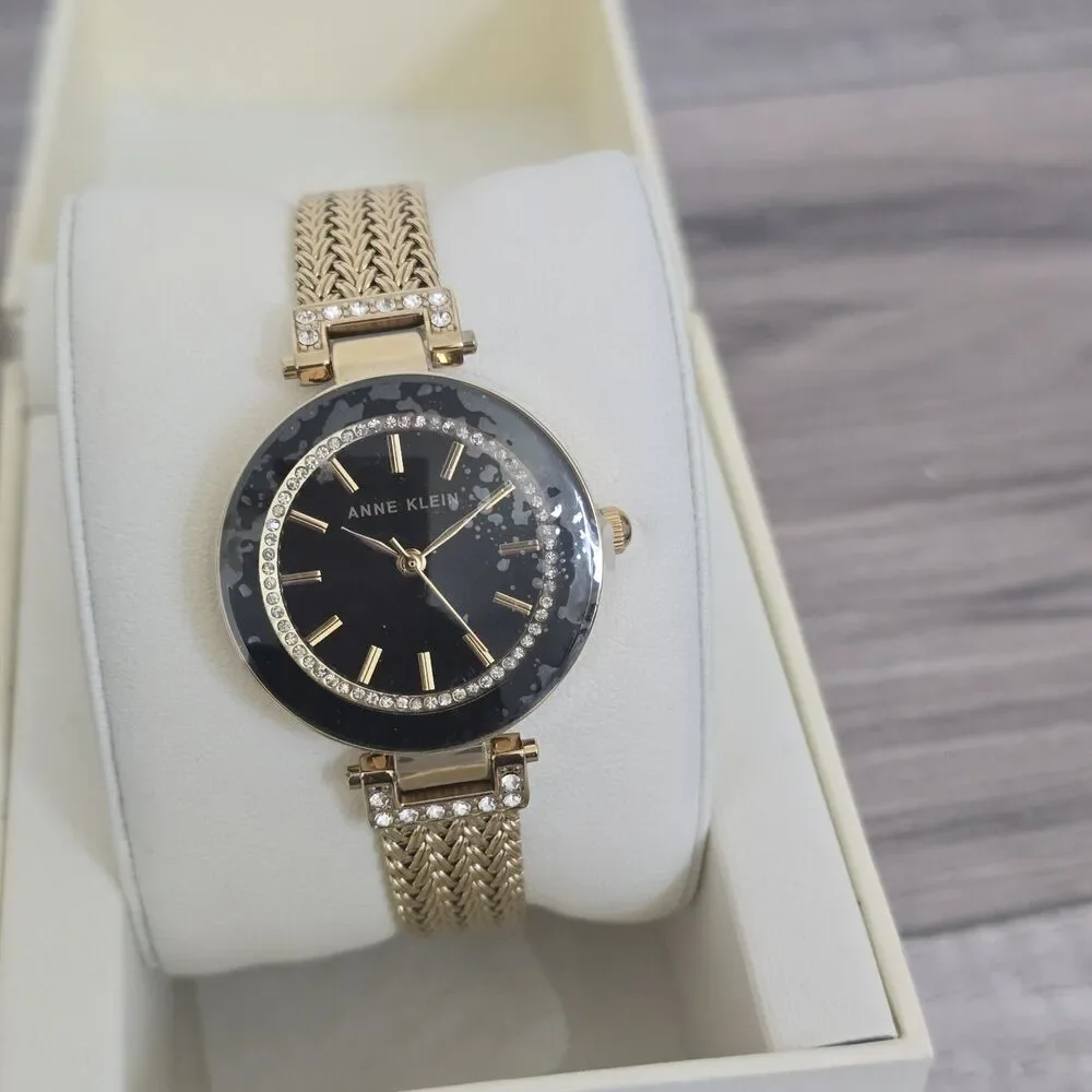 Anne Klein Women's Accented Black Dial Watch  AK-1906BKGB Stainless Steel Mesh